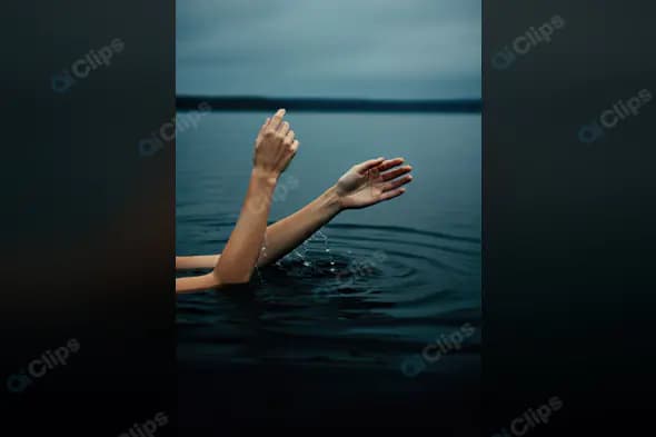 Artistic Shot of Hands Emerging from Water in Moody Atmosphere