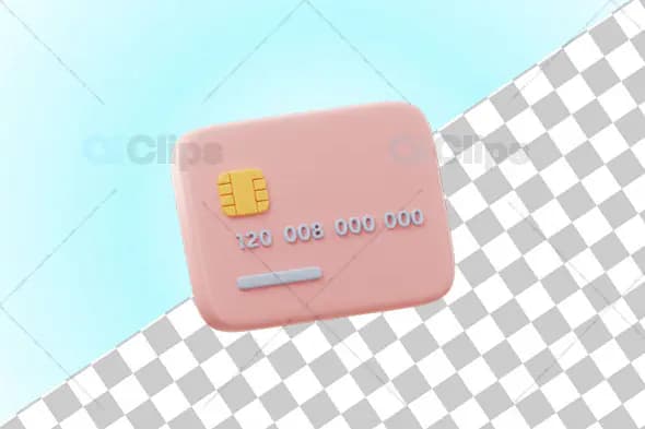 3D Pink Credit Card with Minimalistic Design and Transparent Background