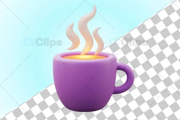 3D Purple Coffee Mug with Steam and Warm Yellow Drink