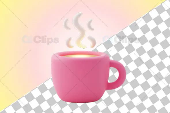 3D Pink Coffee Mug with Steam and Warm Glow
