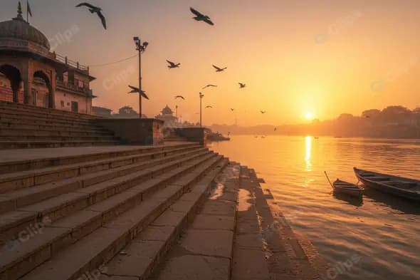 Serene Sunrise at Indian River Ghat with Boats and Birds