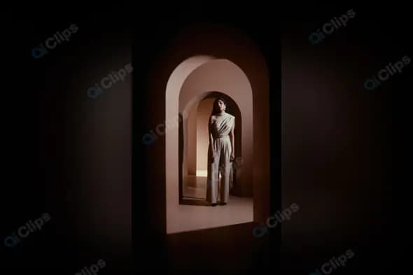 Stylish Indian Woman Framed in Architectural Arches