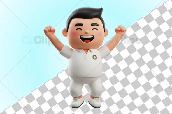 3D Cheerful Cricket Player Celebration Pose