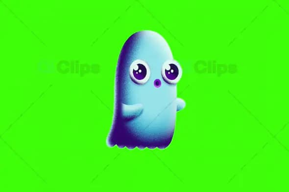 3D Cute Blue Ghost Animation on Green Screen Background