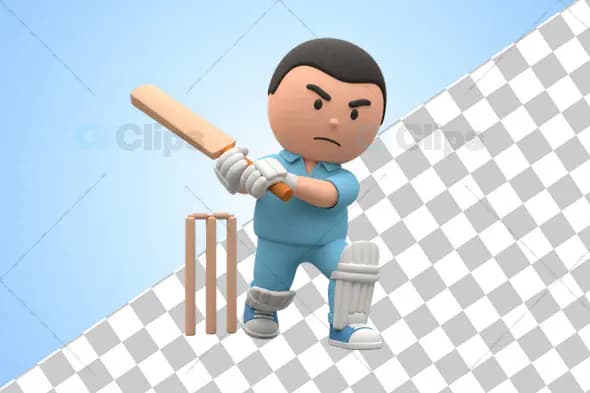3D Cricket Batsman Ready-to-Strike Pose