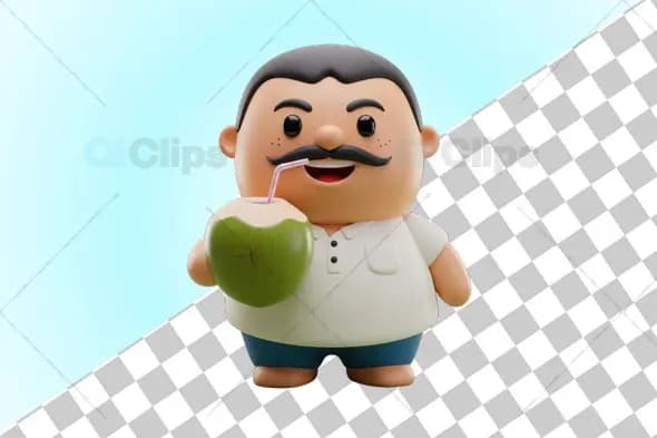 3D Man Drinking Coconut Water