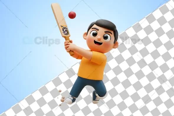 3D Cricket Boy Swinging Bat