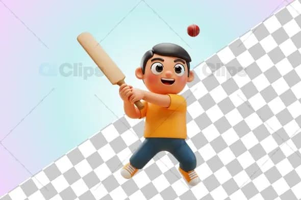 3D Boy Hitting Cricket Ball