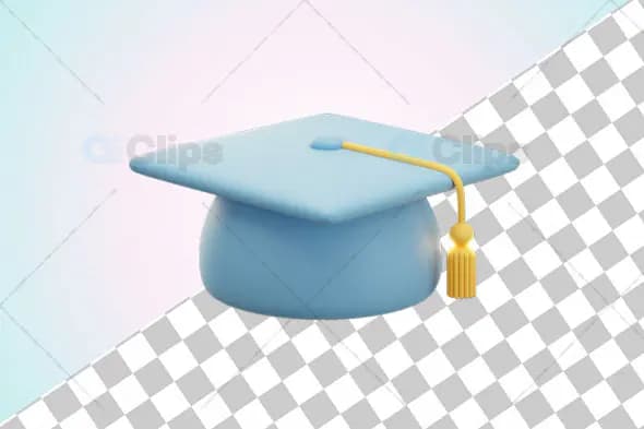 3D Blue Graduation Cap with Yellow Tassel and Transparent Background