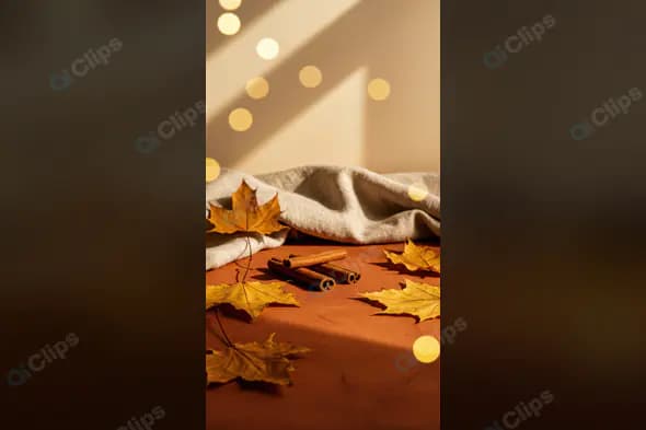 Autumn Cinnamon Stick Mockup with Fall Leaves and Cozy Fabric