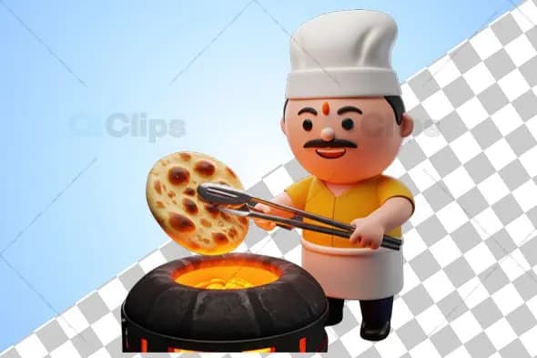 3D Chef Cooking Naan in Tandoor