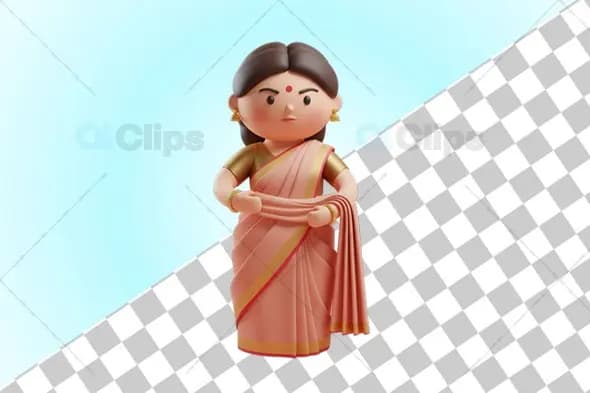 3D Indian Woman in Saree with Graceful Pose