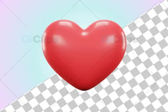 3D Glossy Red Heart Transparent Background