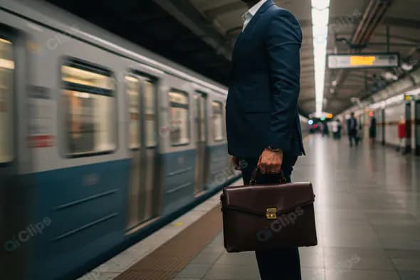 Indian Businessman with Briefcase Waiting at Metro Station – Corporate Commuting Photo