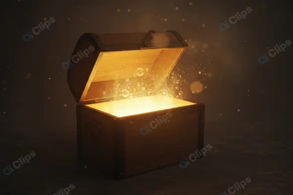 Mystical Glowing Treasure Chest with Floating Particles in Dark Room