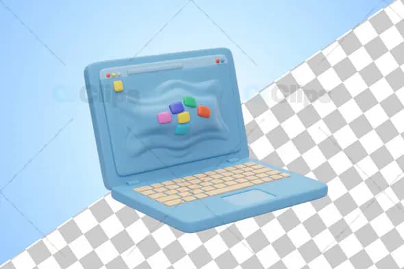 Blue 3D Laptop with Creative Dashboard