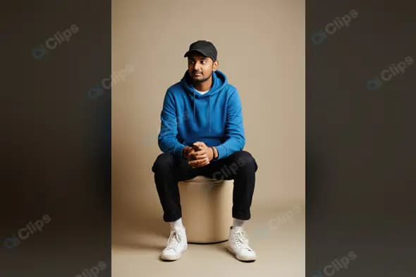 Portrait of a Stylish Young Indian Man in Blue Hoodie