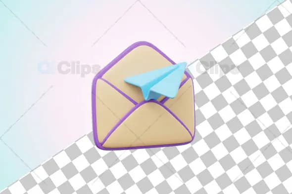 3D Envelope with Paper Plane Icon