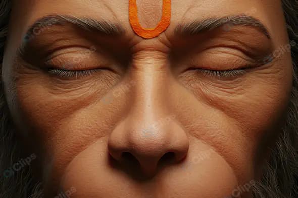 Close-Up of Lord Hanuman’s Meditative Face with Tilak