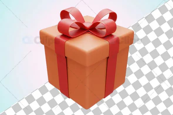 3D Orange Gift Box with Red Ribbon and Transparent Background