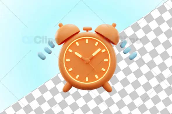 3D Orange Alarm Clock Illustration with Transparent Background