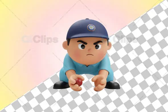 3D Cricket Player in Catching Pose