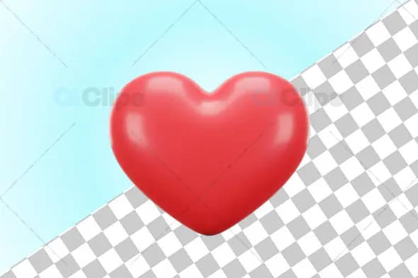 3D Red Heart Icon with Transparent Background