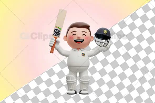 3D Cricket Batsman Celebrating Victory Pose