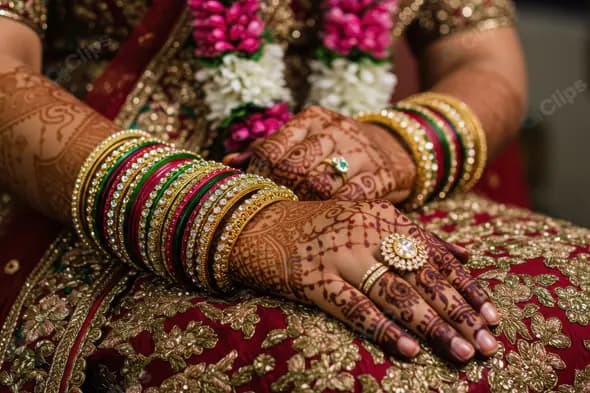 Indian Bridal Mehndi Hands with Bangles and Jewellery – Traditional Wedding Close-up