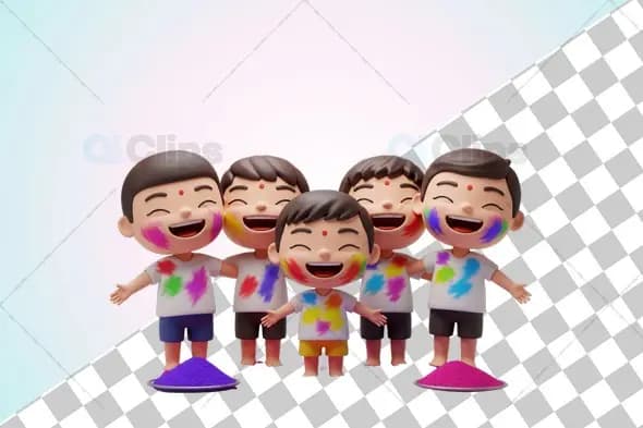 3D Kids Group Holi Celebration"