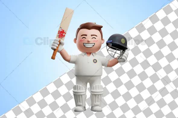 3D Cricket Player with Bat and Helmet - Indian Team Style