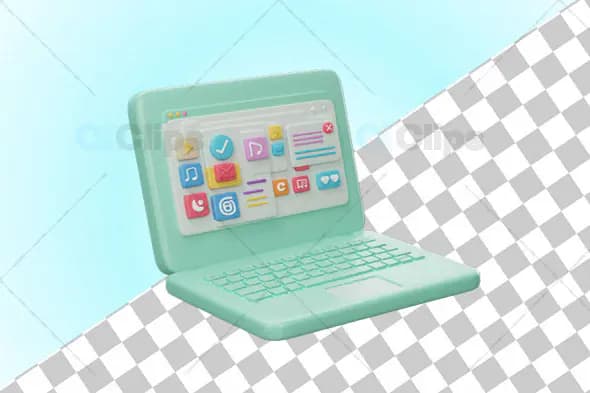 3D Laptop Icon with Application Dashboard