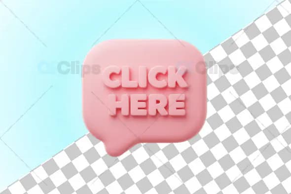 3D Pink "Click Here" Speech Bubble Icon