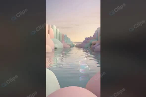 Surreal Pastel Landscape with Bubbles Over Calm Water