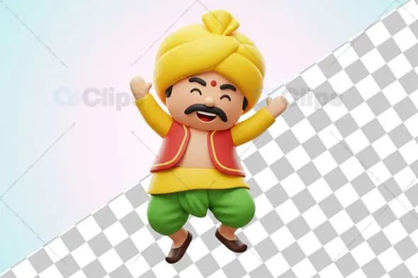 Cheerful Indian Man in Traditional Attire - 3D Illustration