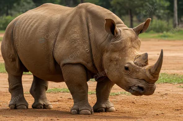 Close-Up Image of Majestic Rhinoceros Standing on Savannah Terrain