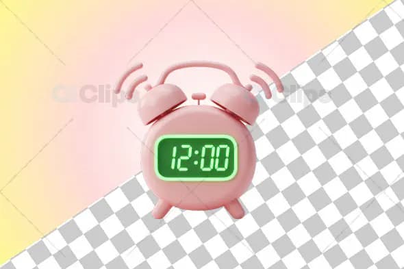 3D Pink Alarm Clock with Green Digital Display