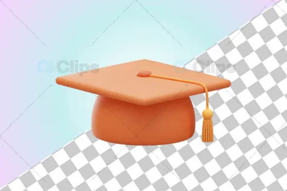 3D Graduation Cap with Orange Tassel and Transparent Background