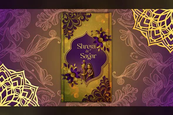 Royal Purple and Gold Wedding Invitation Template for After Effects