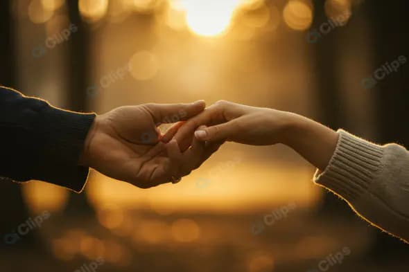Romantic Couple Holding Hands at Sunset in Nature