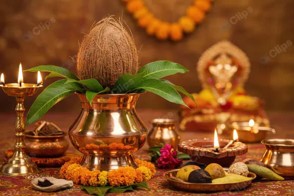 Kalash and Puja Samagri for Traditional Indian Ritual