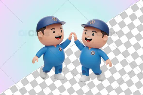 3D Cricket Players High-Five Animation Model