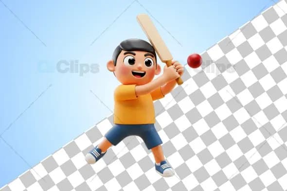 "3D Boy Playing Cricket"