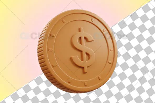 3D Gold Coin with Dollar Symbol and Transparent Background