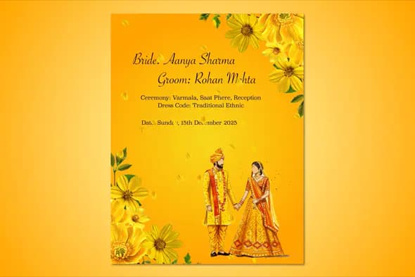 Sunflower Themed Indian Wedding Announcement