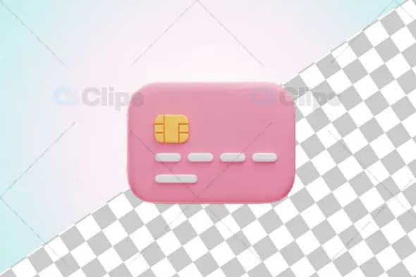 3D Minimalist Pink Credit Card with Golden Chip and Transparent Background