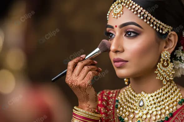 Indian Bridal Makeup Close-Up – Elegant Bride with Traditional Jewelry