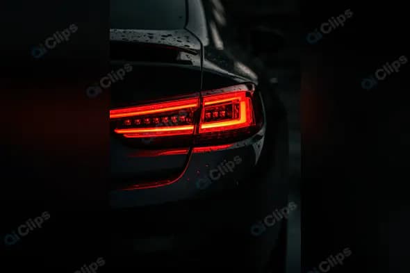 Luxury Car Taillight Close-Up with Red LED Glow at Night