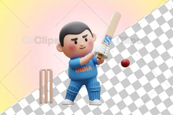 3D Cartoon Indian Cricket Player in Batting Pose