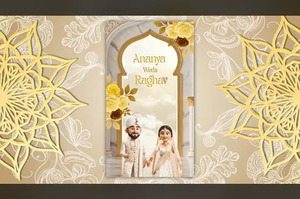 Royal Cartoon Couple Wedding Invitation Template for After Effects